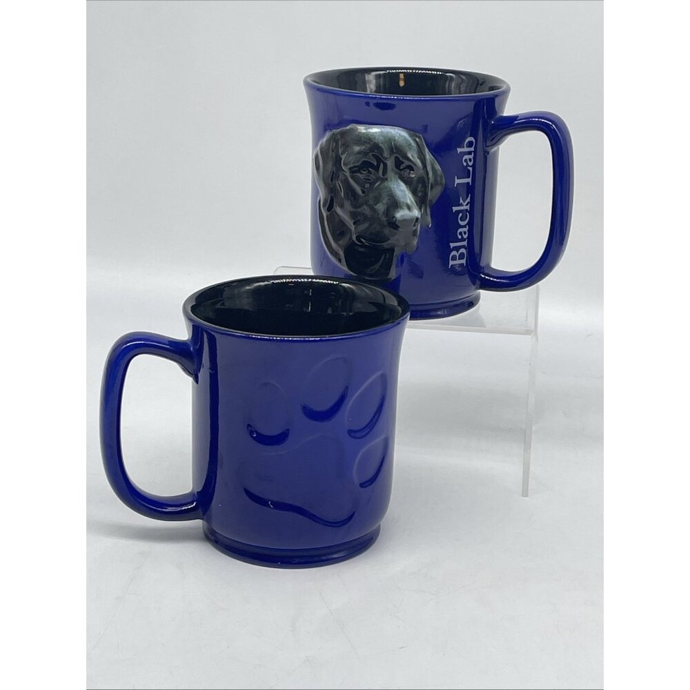 Vintage Black Labrador LAB Paw Prints Encore Pair Dark Blue Black Inside Mug SEE